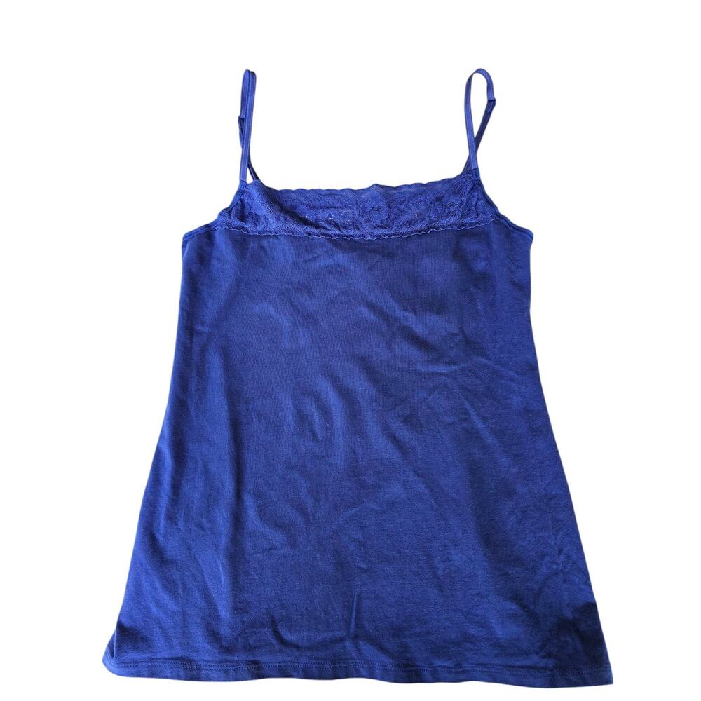 Vtg Woman Purple Lace Trim Cami Top Pima Cotton Blend Stretched Y2k Tank